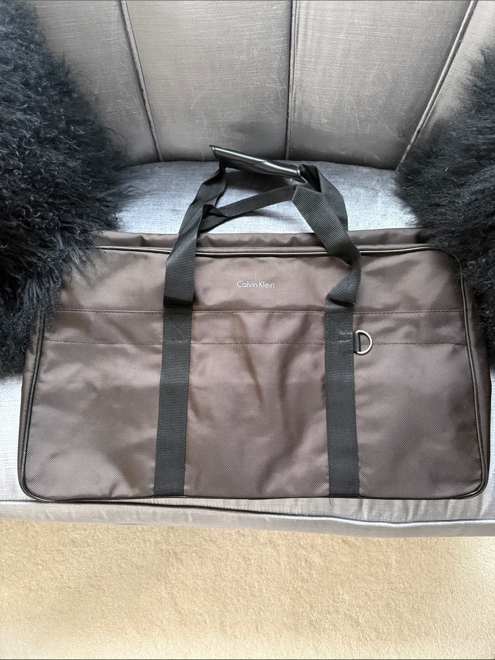 Calvin Klein Brown Travel Duffel Bag with Black Straps